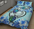 Hawaii Polynesian Plumeria Hibiscus Turtle Quilt Bed Set - AH - Jack Style - Blue - J5 - Alohawaii