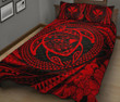 Hawaiian Kanaka Honu Hibiscus Tornando Red Polynesian Quilt Bed Set - AH - JD1 - Alohawaii