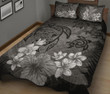 Alohawaii Home Set - Quilt Bed Set Hawaiian Map Hibiscus Plumeria Kanaka Bouquet Turtle Polynesian Gray AH J9