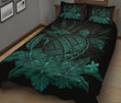 Hawaii Turtle Map Hibiscus Quilt Bed Set - Turquoise - AH J4 - Alohawaii