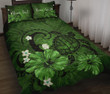 Alohawaii Home Set - Quilt Bed Set Personalized Hawaii Map Turtle Hibiscus Plumeria Polynesian Green | Alohawaii.co