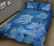 Hawaii Blue Hibiscus Turtle Polynesian Quilt Bed Set - AH - J4 - Alohawaii