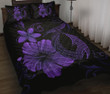 Hawaii Fish Hook Kanaka Map Hibiscus Poly Quilt Bed Set - Purple - AH J4 - Alohawaii