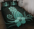 Hawaii Polynesian Pineapple Hibiscus Quilt Bed Set - Zela Style Turquoise - AH - J4 - Alohawaii