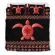 Alohawaii Bedding Set - Cover and Pillow Cases Hawaiian Hibiscus Turtle Polynesian - Red Version - AH - J1