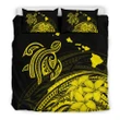 Alohawaii Bedding Set - Cover and Pillow Cases Hawaiian Map Turtle  Hibiscus Plumeria Polynesian Yellow - AH - J1