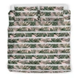Alohawaii Bedding Set - Cover and Pillow Cases Hawaiian Tropical Green Leaves Seamless White Stripes Pink Background Polynesian J71