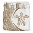 Alohawaii Bedding Set - Cover and Pillow Cases Hawaiian Hibiscus Turtle Polynesian - Circle Style Gold And White | Alohawaii.co