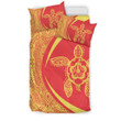 Alohawaii Bedding Set - Cover and Pillow Cases Hawaiian Turtle Hibiscus Polynesian Circle Style Yellow And Red - AH - J7