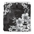 Alohawaii Bedding Set - Cover and Pillow Cases Hawaiian Hibiscus Black And White Polynesian - AH - J1