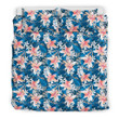 Alohawaii Bedding Set - Cover and Pillow Cases Hawaiian Tropical Leaves And Flowers Polynesian Blue - J71