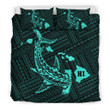 Alohawaii Bedding Set - Cover and Pillow Cases Hawaiian Map Hamerhead Shark Polynesian Turquoise - AH J4