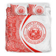 Alohawaii Bedding Set - Cover and Pillow Cases Hawaiian Map Coat Of Arms Polynesian Circle Style Red And White | Alohawaii.co
