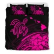 Alohawaii Bedding Set - Cover and Pillow Cases Hawaiian Map Turtle  Hibiscus Plumeria Polynesian Pink - AH - J1