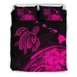 Alohawaii Bedding Set - Cover and Pillow Cases Hawaiian Map Turtle  Hibiscus Plumeria Polynesian Pink- | Alohawaii.co