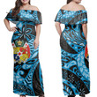 Alohawaii Dress - Tonga Coat Of Arms Polynesian Traditional Blue Off Shoulder Long Dress