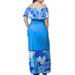 Alohawaii Dress - Plumeria Blue Off Shoulder Long Dress