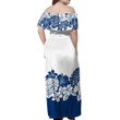 Alohawaii Dress - Tropical Blue Line Off Shoulder Long Dress