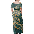 Alohawaii Dress - Hawaii Triple Marble Turtle Polynesian Hibiscus Benjamin Style Green Off Shoulder Long Dress
