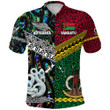 (Custom Personalised) Vanuatu And New Zealand Polo Shirt Together - Paua Shell, Custom Text And Number