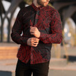 Alohawaii Clothing - Polynesian Tattoo Style Surfing - Red Version Long Sleeve Button Shirt A7