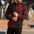 Alohawaii Clothing - Polynesian Tattoo Style Wolf - Red Version Long Sleeve Button Shirt A7