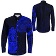 Alohawaii Clothing - Polynesian Tattoo Style Tiki - Blue Version Long Sleeve Button Shirt A7 | Alohawaii