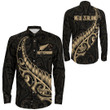 Alohawaii Clothing - New Zealand Aotearoa Maori Fern - Gold Version Long Sleeve Button Shirt A7 | Alohawaii