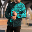 Alohawaii Clothing - (Custom) Polynesian Tattoo Style Snake - Cyan Version Long Sleeve Button Shirt A7