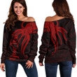 Alohawaii Clothing - Polynesian Tattoo Style Octopus Tattoo - Red Version Off Shoulder Sweater A7 | Alohawaii