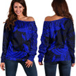 Alohawaii Clothing - Polynesian Tattoo Style Butterfly Special Version - Blue Version Off Shoulder Sweater A7 | Alohawaii