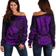 Alohawaii Clothing - Polynesian Tattoo Style Tiki - Purple Version Off Shoulder Sweater A7 | Alohawaii