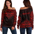 Alohawaii Clothing - (Custom) Polynesian Tattoo Style Flower - Red Version Off Shoulder Sweater A7 | Alohawaii
