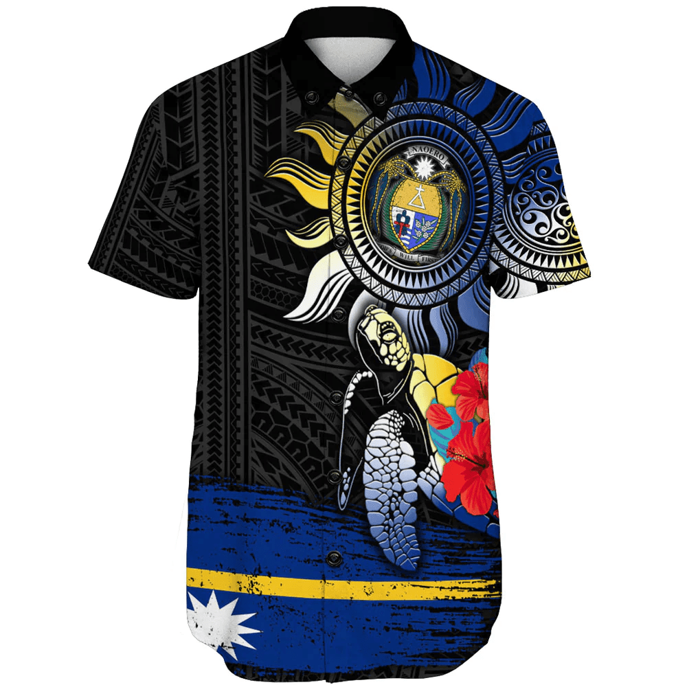 Nauru Polynesian Sun and Turtle Tattoo Short Sleeve Shirt A35 | Alohawaii
