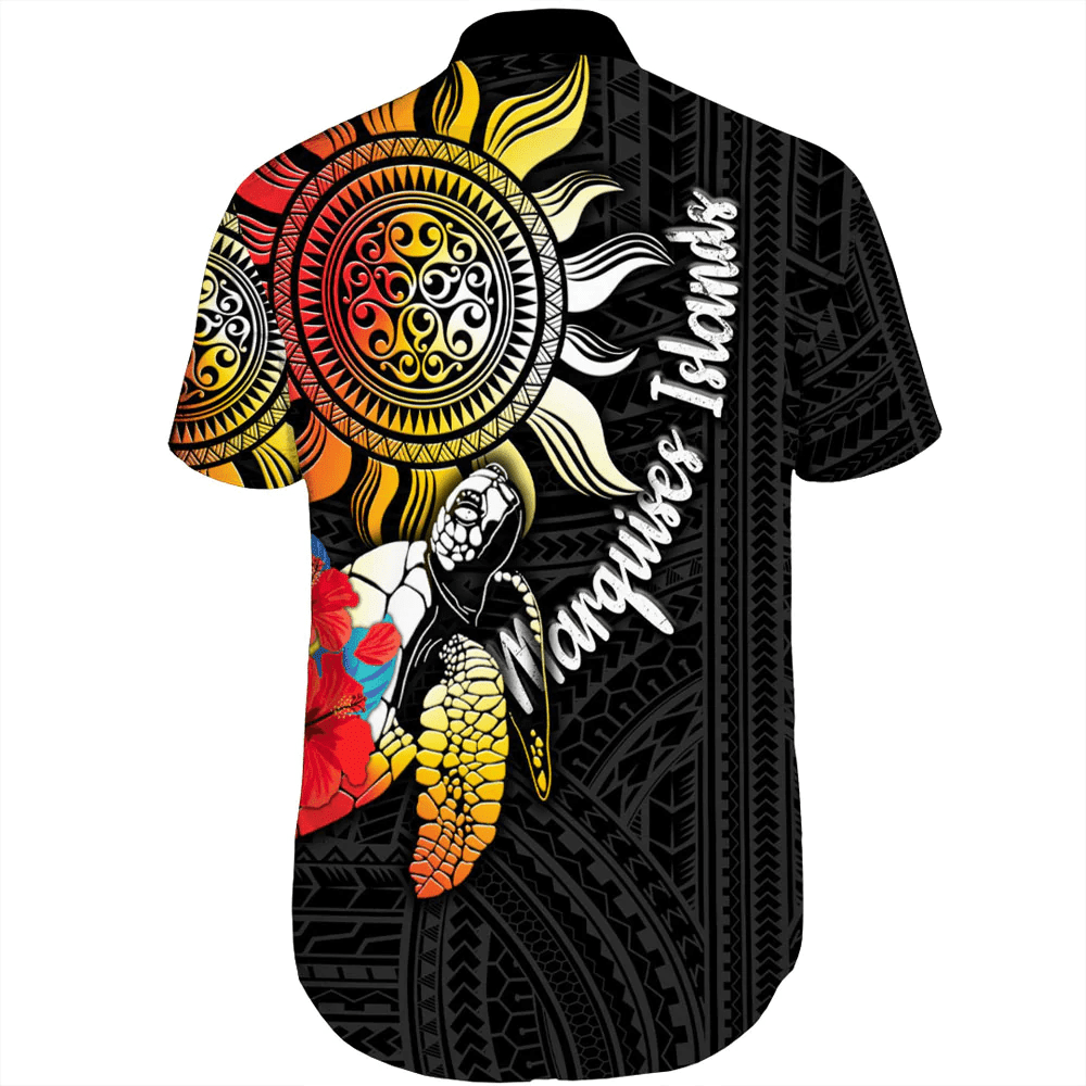 Marquises Islands Polynesian Sun and Turtle Tattoo Short Sleeve Shirt A35 | Alohawaii
