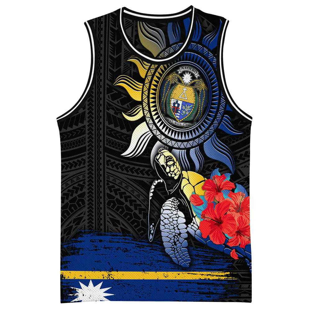 Nauru Polynesian Sun and Turtle Tattoo Basketball Jersey A35 | Alohawaii