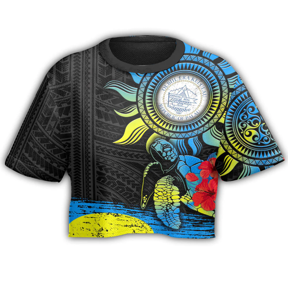 New Caledonia Polynesian Sun and Turtle Tattoo Croptop T-shirt A35 | Alohawaii