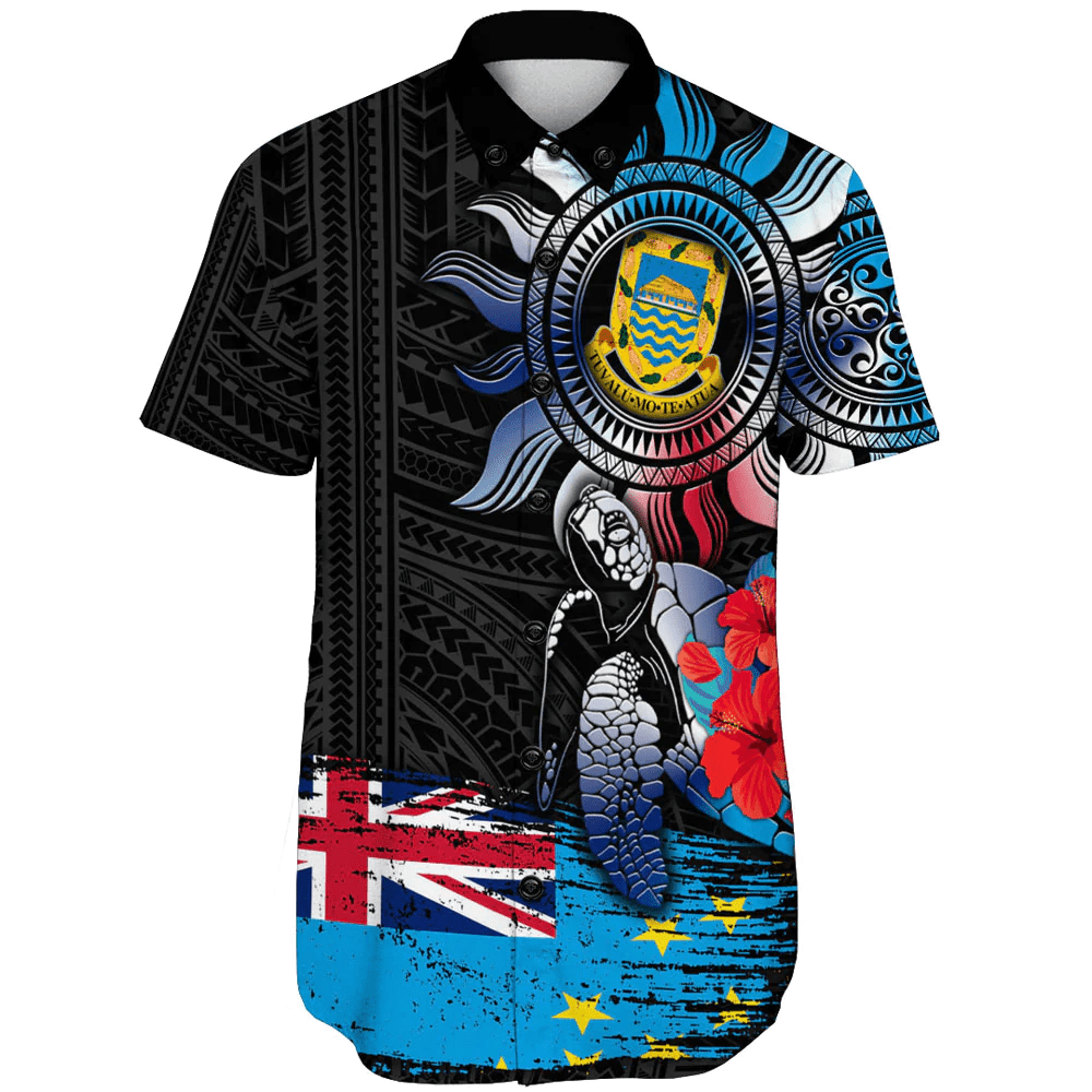 Tuvalu Islands Polynesian Sun and Turtle Tattoo Short Sleeve Shirt A35 | Alohawaii