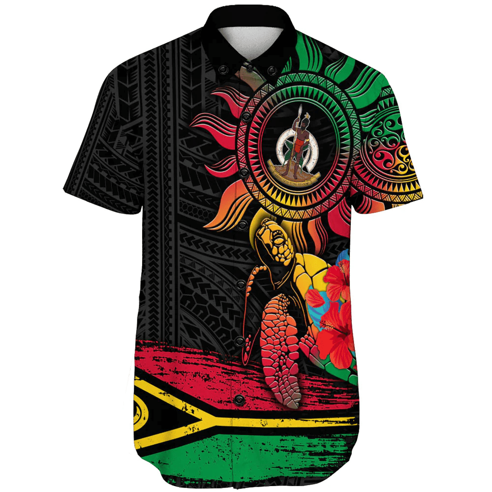 Vanuatu Islands Polynesian Sun and Turtle Tattoo Short Sleeve Shirt A35 | Alohawaii