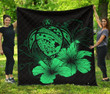 Alohawaii Quilt - Hawaii Hibiscus Premium Quilt - Turtle Map - Pastel Green - AH J9