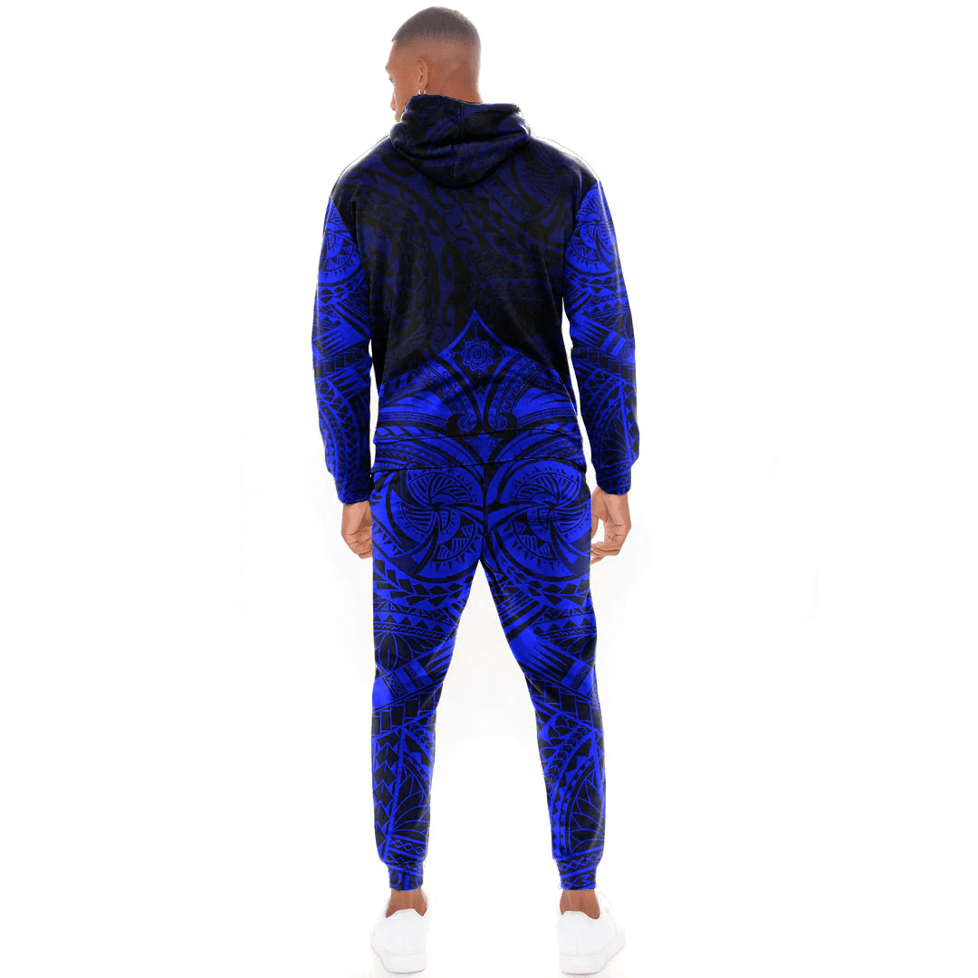 Alohawaii Clothing - Polynesian Tattoo Style Flower - Blue Version Hoodie and Joggers Pant A7