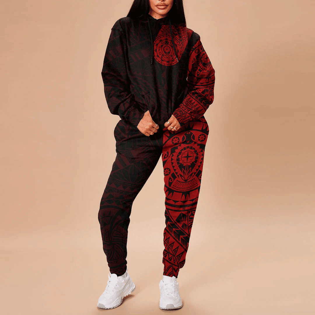 Alohawaii Clothing - Polynesian Tattoo Style Turtle - Red Version Hoodie and Joggers Pant A7