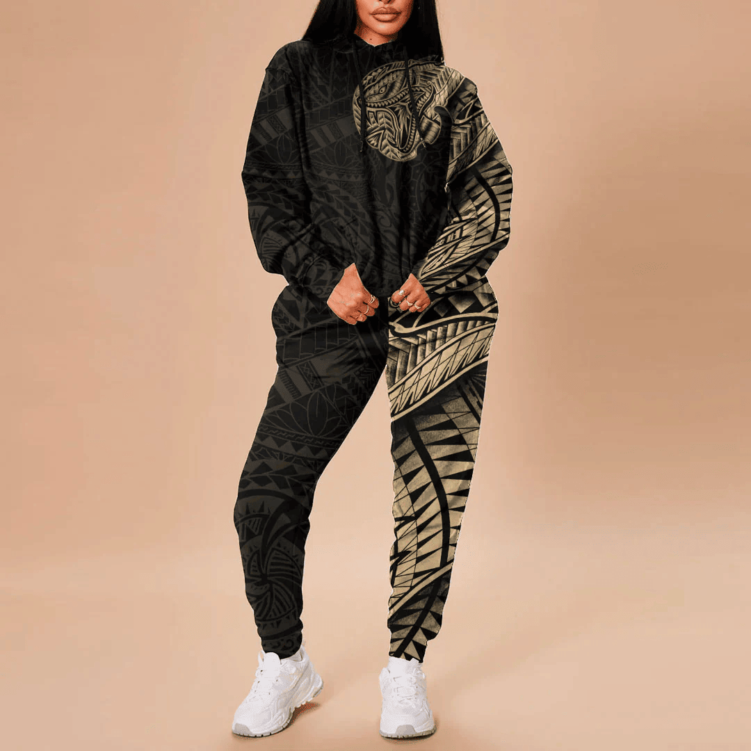 Alohawaii Clothing - Polynesian Tattoo Style Snake - Gold Version Hoodie and Joggers Pant A7