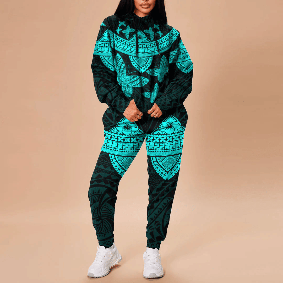 Alohawaii Clothing - Polynesian Tattoo Style Butterfly - Cyan Version Hoodie and Joggers Pant A7
