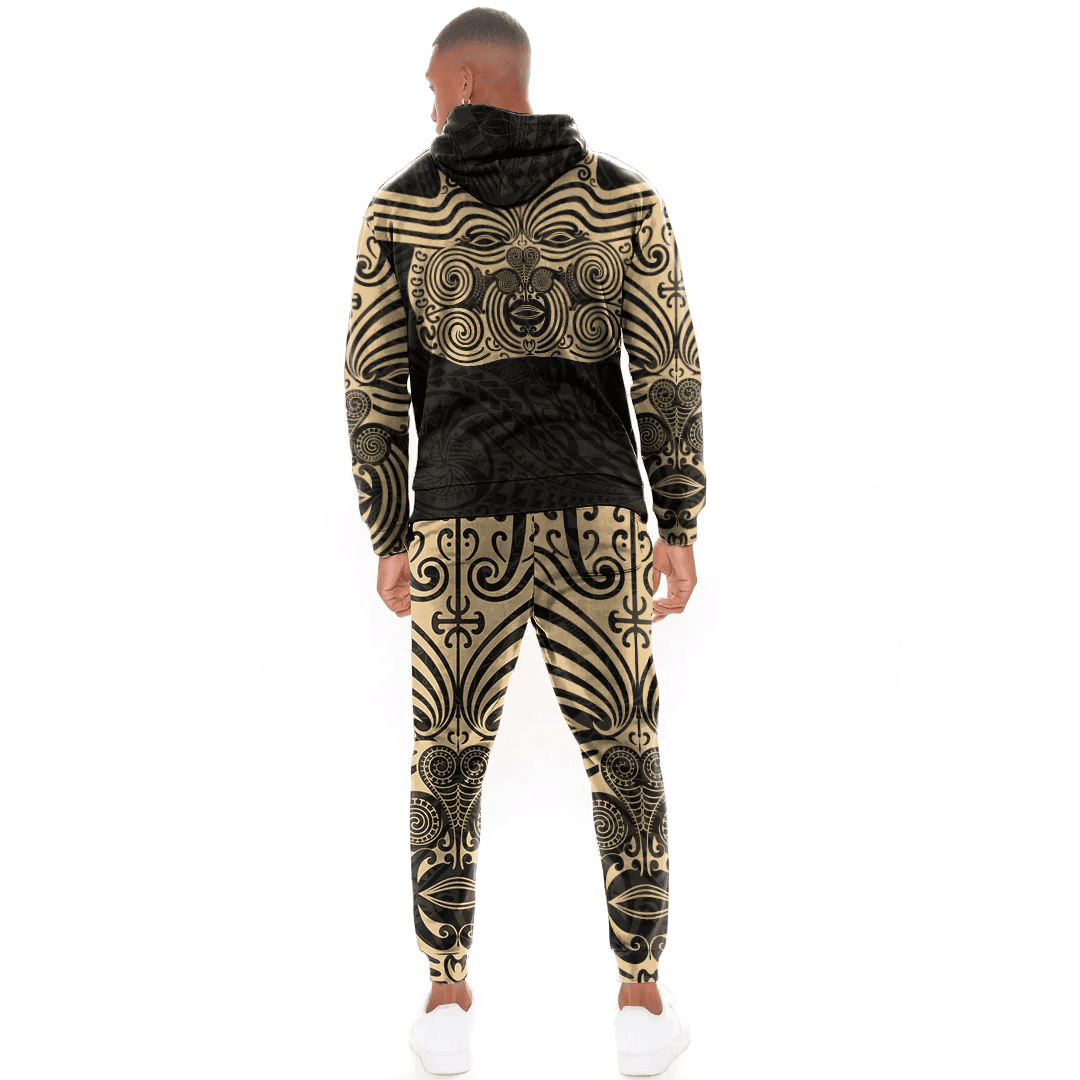Alohawaii Clothing - Polynesian Tattoo Style Maori Traditional Mask - Gold Version Hoodie and Joggers Pant A7