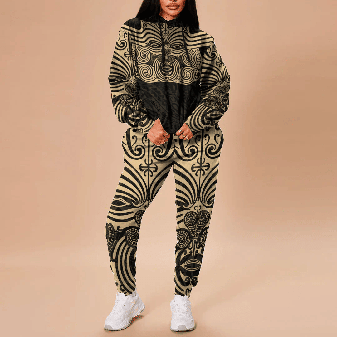 Alohawaii Clothing - Polynesian Tattoo Style Maori Traditional Mask - Gold Version Hoodie and Joggers Pant A7
