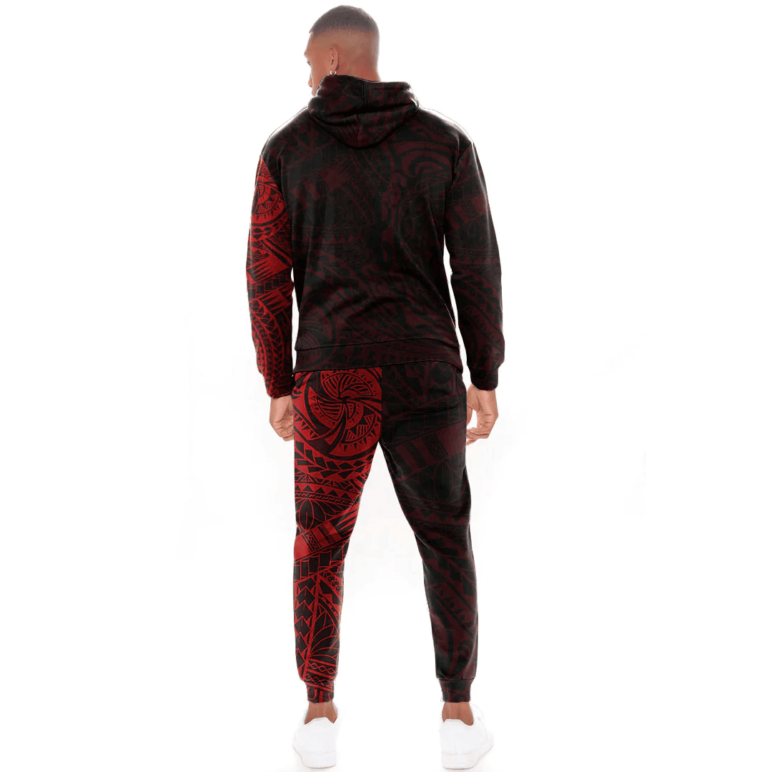Alohawaii Clothing - Polynesian Sun Tattoo Style - Red Version Hoodie and Joggers Pant A7