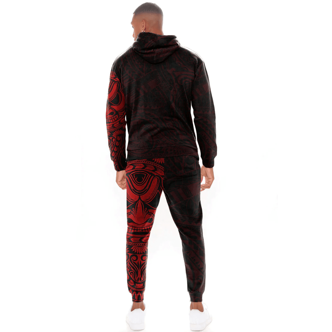 Alohawaii Clothing - Polynesian Tattoo Style Mask Native - Red Version Hoodie and Joggers Pant A7
