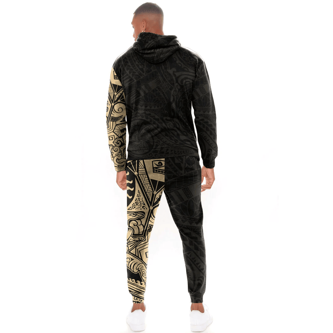 Alohawaii Clothing - Kite Surfer Maori Tattoo With Sun And Waves - Gold Version Hoodie and Joggers Pant A7
