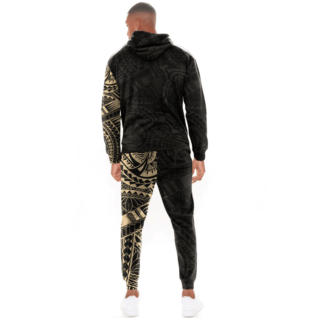 Alohawaii Clothing - Polynesian Tattoo Style Hook - Gold Version Hoodie and Joggers Pant A7